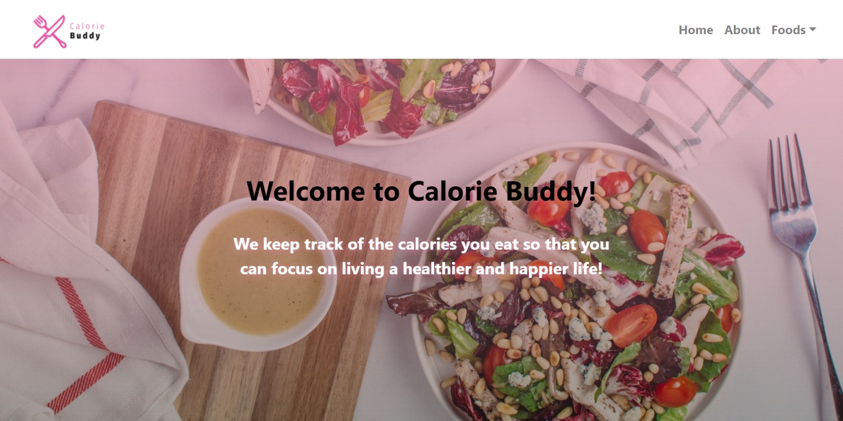 Home Page screenshot of Calorie Buddy Web App